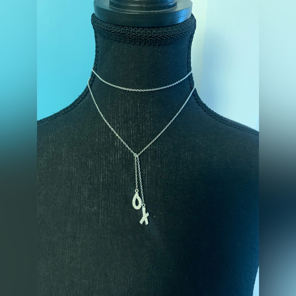 SWAROVSKI long open necklace with XO ends adorned with clear Swarovski crystals
